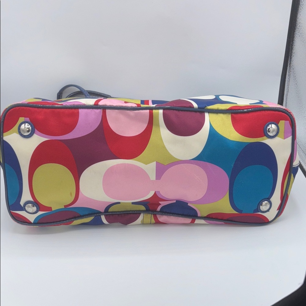Coach Colorful Signature Scarf Print Framed Carryall Shoulder Kiss Lock Bag - Picture 3 of 12